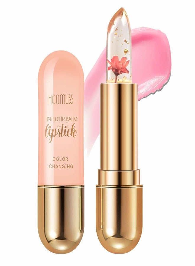 HOOMUSS Tinted Lip Balm Flower Lipstick Tinted Lip Gloss Long Lasting PH Lipsticks Color Changing Lipstick Natural Glitter Pink Lip Stick, Pink Flower - Image 1